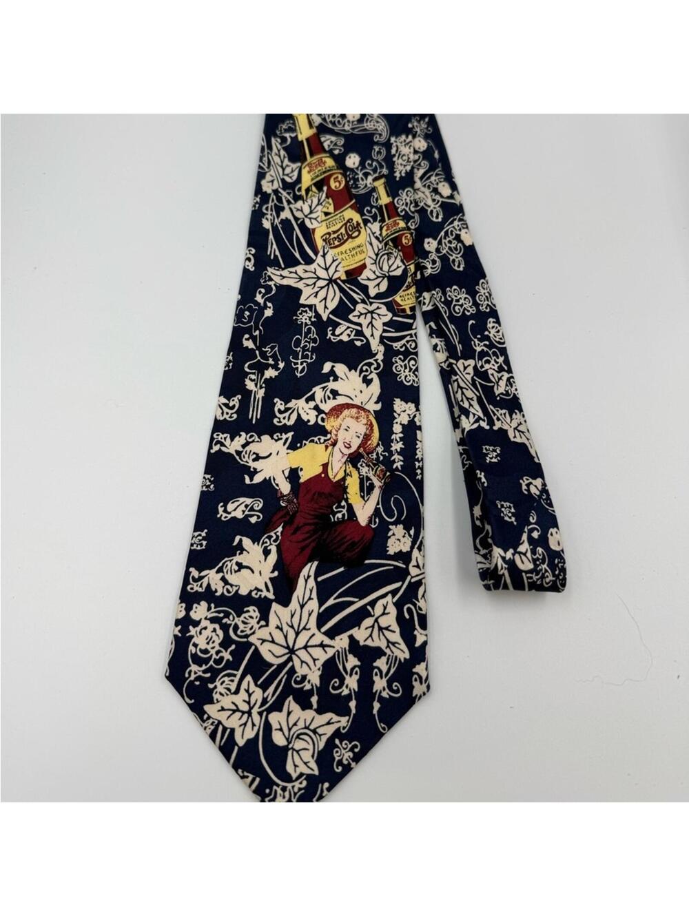 Pepsi Themed Tie with Navy and Cream Design